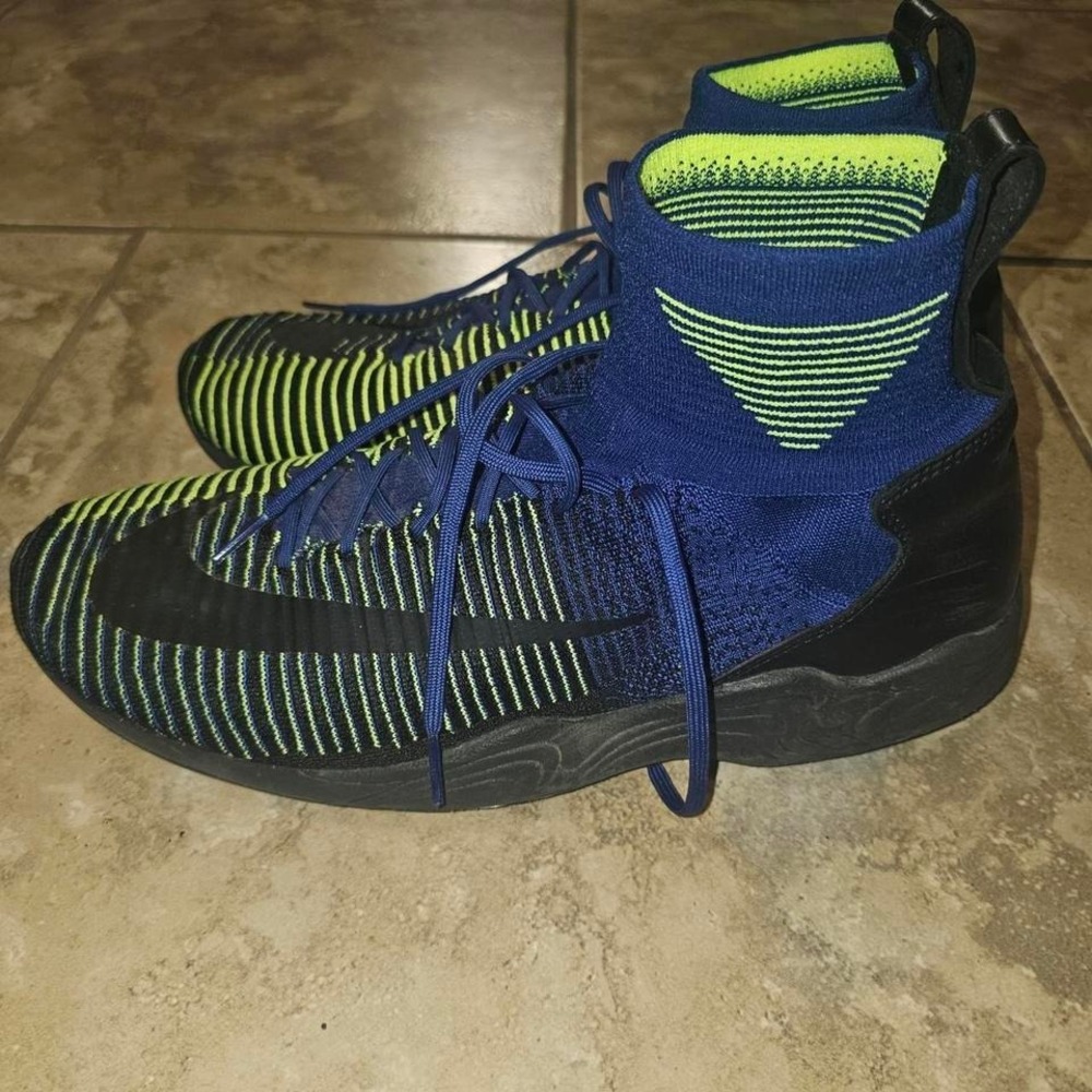 Nike Air Zoom Mercurial Flyknit Sneakers Mens Blue Neon Green Good